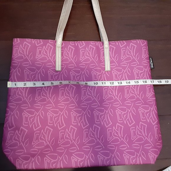 Lancome Fushia Pink Gold 2 Strap Shopper Tote Bag 17" x 15" - Picture 5 of 11